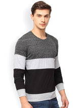 Grey & Black Colourblocked Round Neck T-shirt